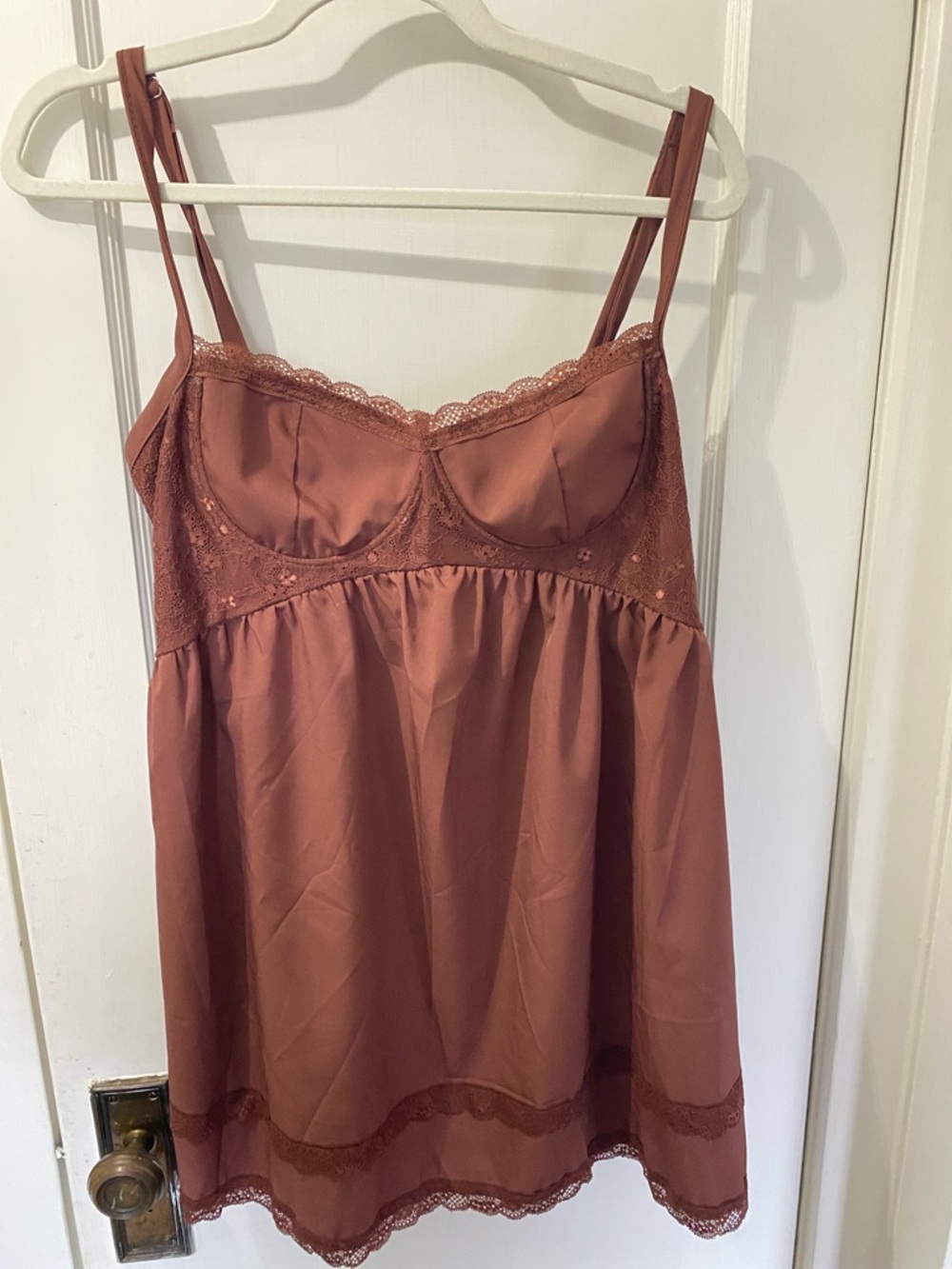 Satin Lace Babydoll Chemise in Rust
